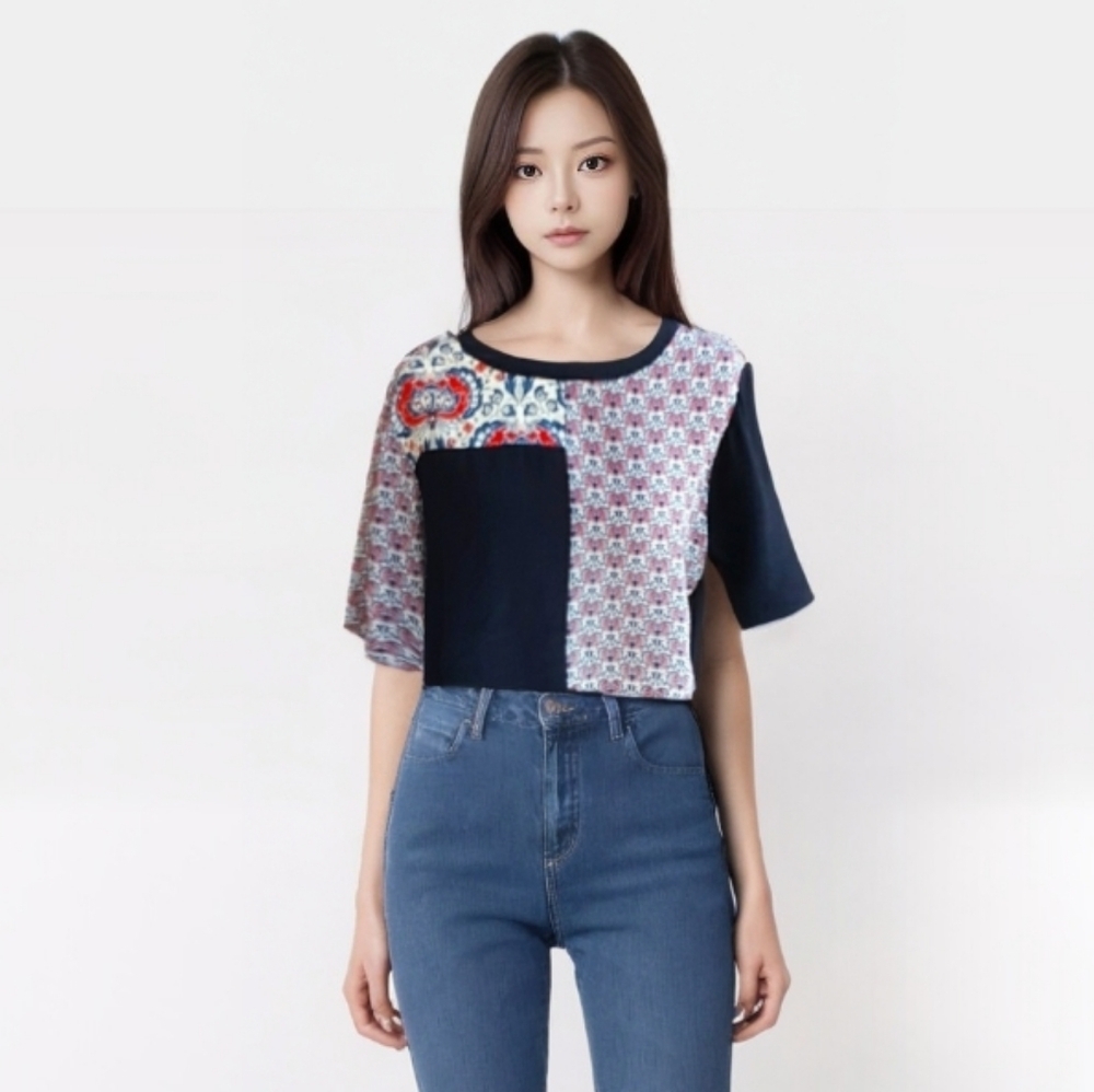 Topshop Boutique Color Block Silk Top